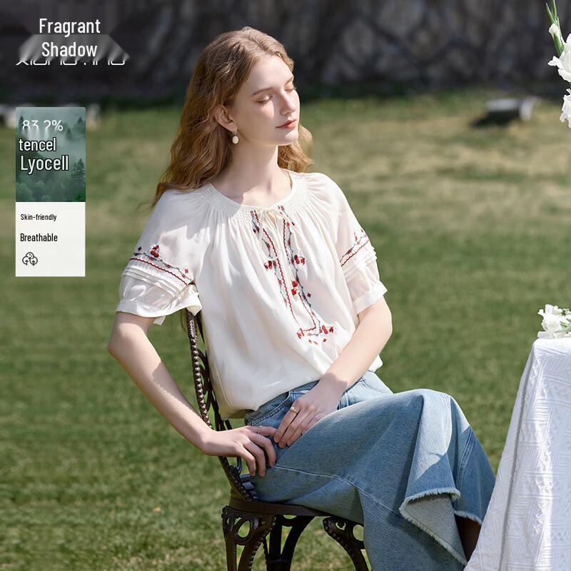 Xiangying Women s Embroidered Tencel Blend Blouse M