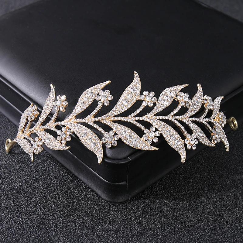 Goldfarbene Luxus-Kristall-Hochzeitstiara und Kronen Party Strass Abschlussball Braut Diadem Krone Tiara für Damen Braut Haarschmuck