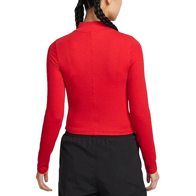Nike Sportswear Essentials Fashion Versatile Slim Fit Long Sleeve T-Shirt Women Tops University-Red Color-Mix Sail DV7881-657