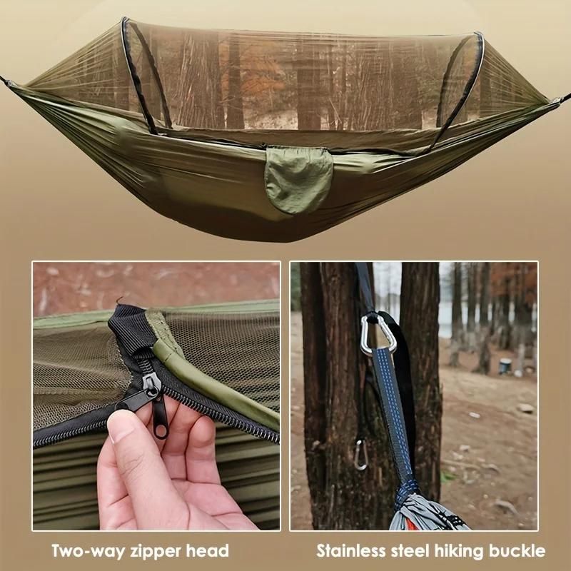 260x140cm 1pc Quick Deploy Nylon Hammock Built-In Mosquito Net Anti-Rollover Automatic Mosquito Guard Ideal for Outdoor Camping
