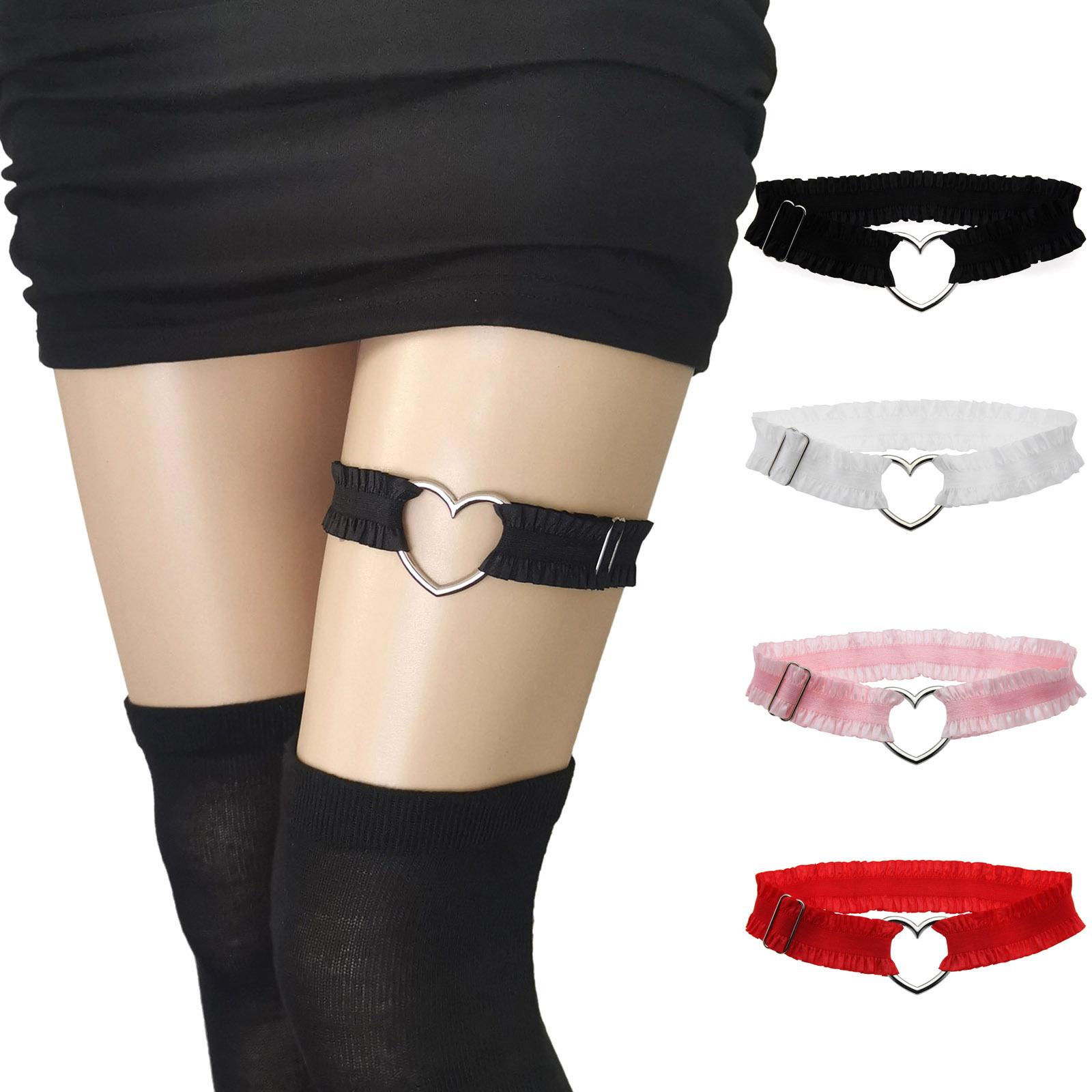 Gothic Thigh Garter Heart Lace Ruched Leg Garter Adjustable Cosplay Accessory Thigh Chain Comfortable Fashion Legwear white