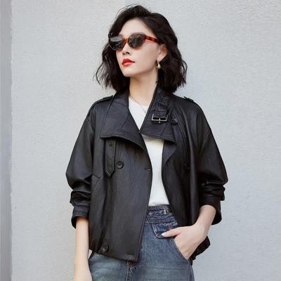 Veste Courte Vintage en Simili-Cuir pour Femme