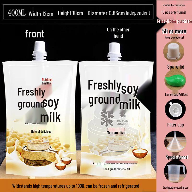 Soy Milk Stand-Up Spout Bag - Reusable, Transparent, Liquid-Safe, Large Diameter Packaging for Soups & Beverages