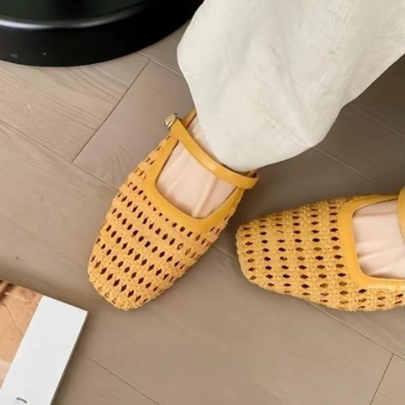 Fashion Heightened Hollow Baotou Half Slippers Women's Summer Wear Casual Woven Sandals Sandals Beach Sandals