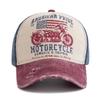 Nová baseballová čepice s potiskem motocyklů Vintage Color Block Washed Cap Nastavitelné tatínkové klobouky pro ženy Muži