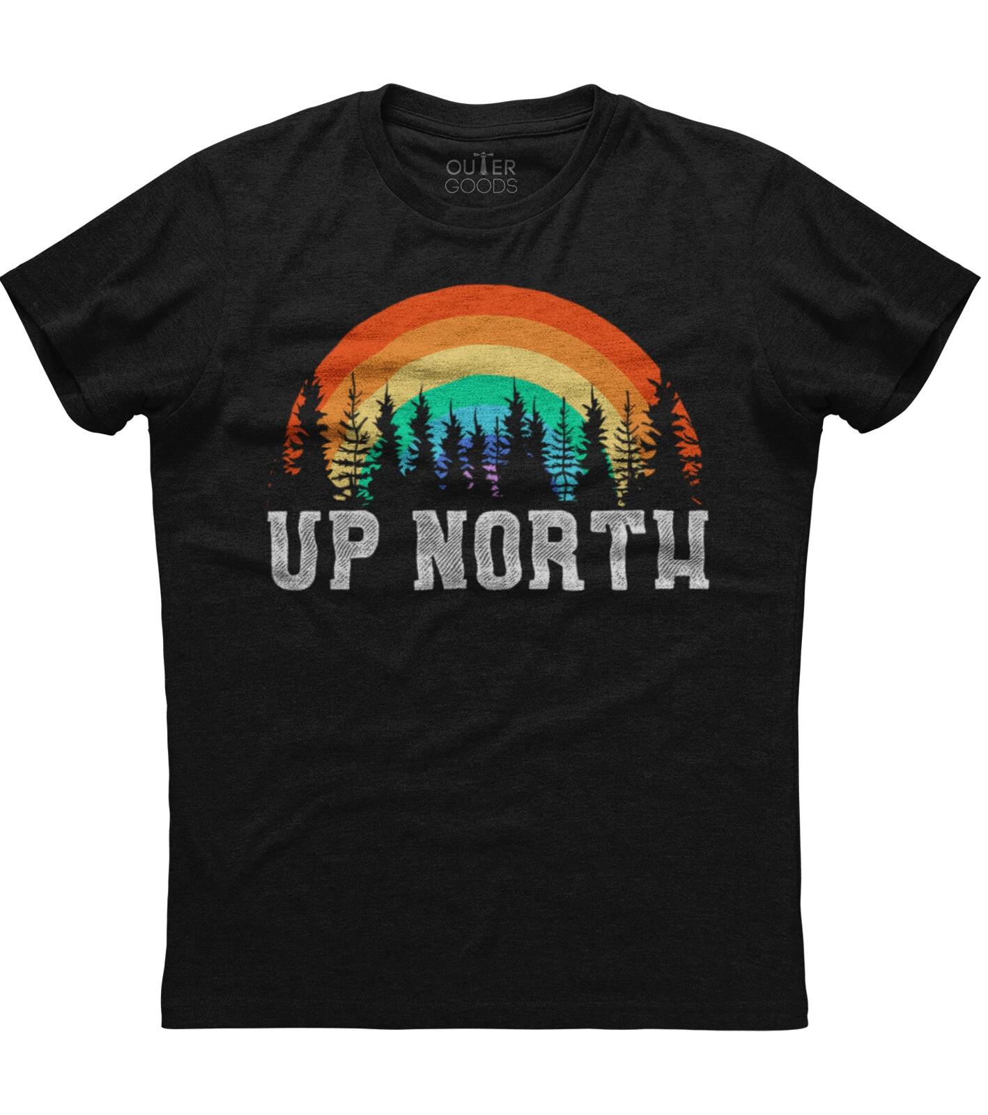 Up North Sunset Natural Pine Tree Mens Short Sleeve Cotton Black T-shirt 4XL
