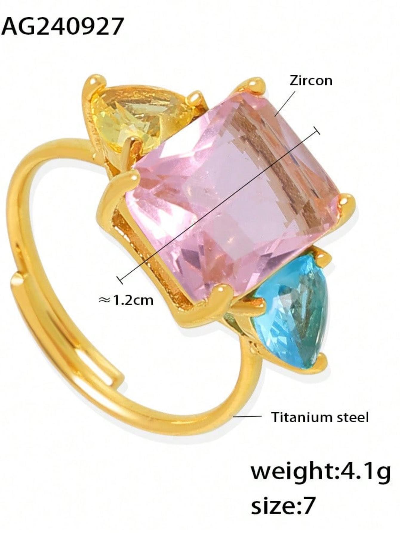 

1 шт. Дофаминовое геометрическое кольцо с цирконием розового и темно-синего цвета, с ультратонким открытием, регулируемое, из нержавеющей стали, золотое кольцо-сердечко