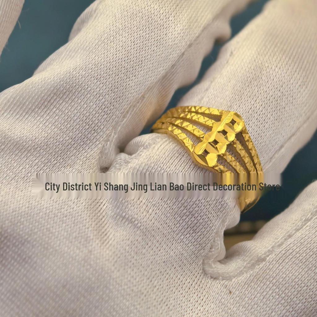 Gilded Brass Four-Line Adjustable Coin Ring for Women - Open Copper Ring, Chinese Style, High-End Design.