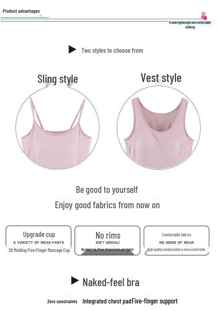 Modal Women's Wireless Strappy Tank Top with Built-in Bra Cups for Yoga