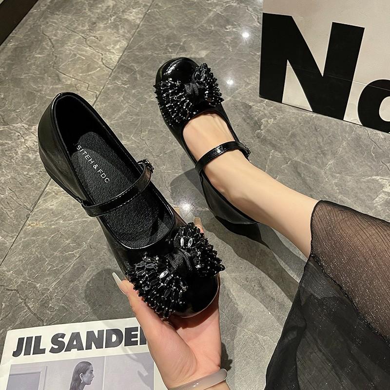 French rhinestone bow Mary Jane shoes women's 2025 new beautiful ballet shoes evening gentle shallow mouth single shoes