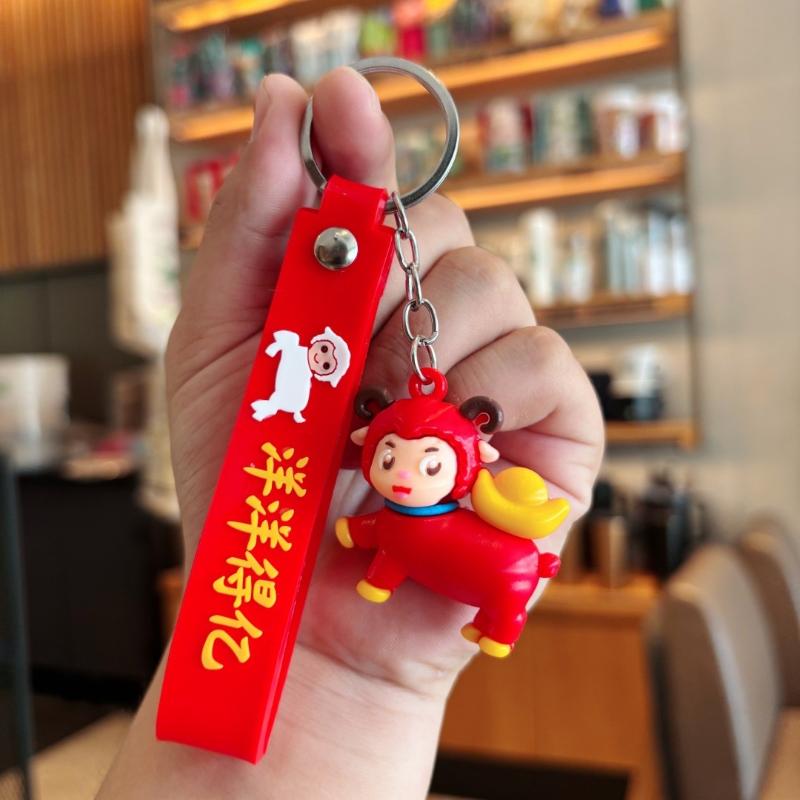 Soft Wrist Lanyard Cartoon Red Sheep Keychain 3D Fluffy Doll Pendant Comfortable Key Holder for Daily Bag Accessory