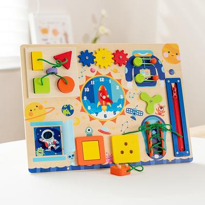 Children's Double-sided Busy Board Early Education Unlocking Dressing Shoelace Shape Pairing Cognitive Wooden Toy