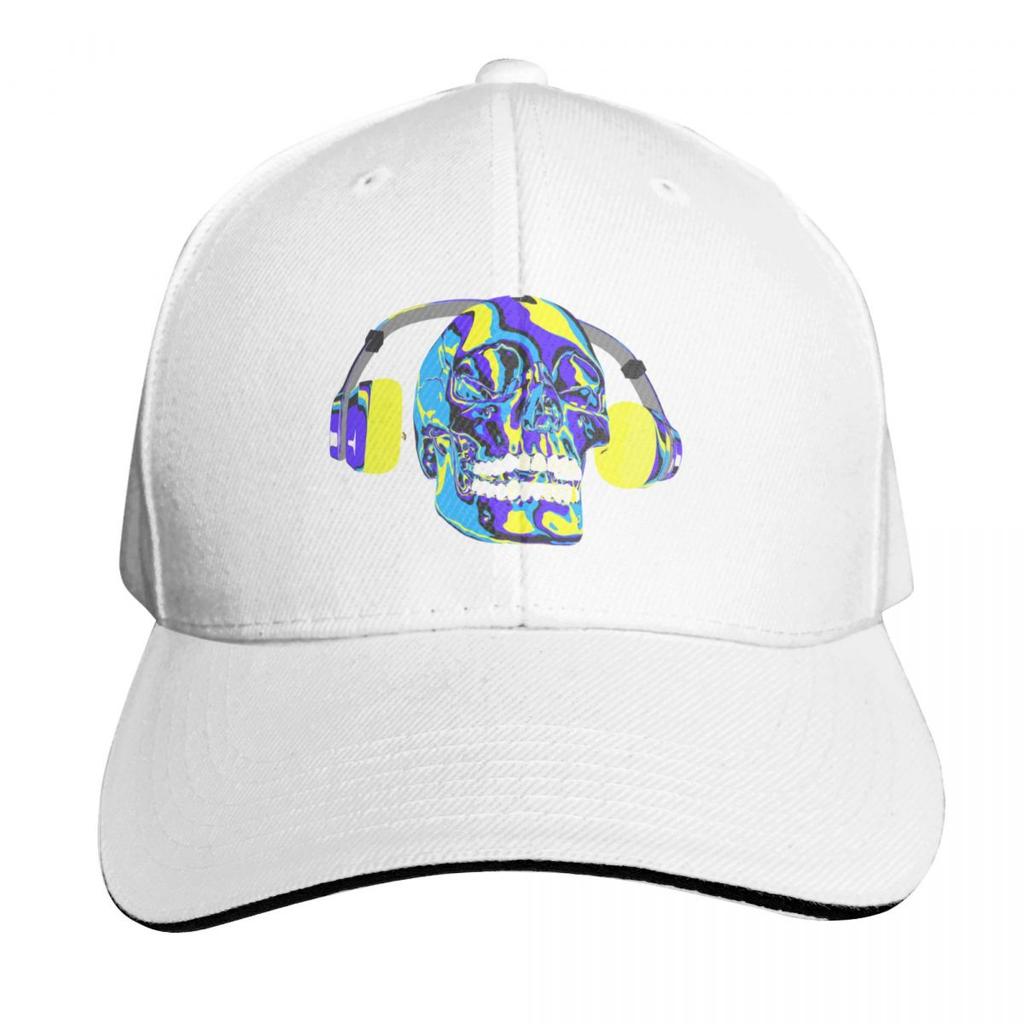 Psychedelic Skull Listening To Music On Headphone Baseball Cap Luxury Cap Ball Cap Foam Party Hat Visor For Women Unisexs
