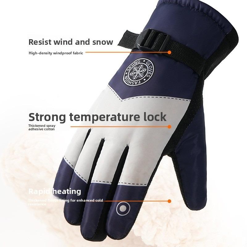 Autumn and Winter Skiing and Cycling Gloves, Outdoor Warm, Windproof and Cold-proof Gloves, Waterproof, Fleece and Thickened Gloves
