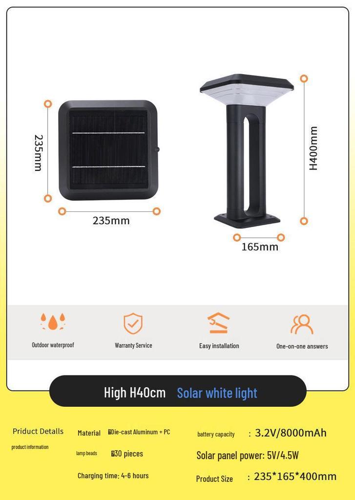 Solar Outdoor Garden Lamp for Courtyard and Park Landscapes