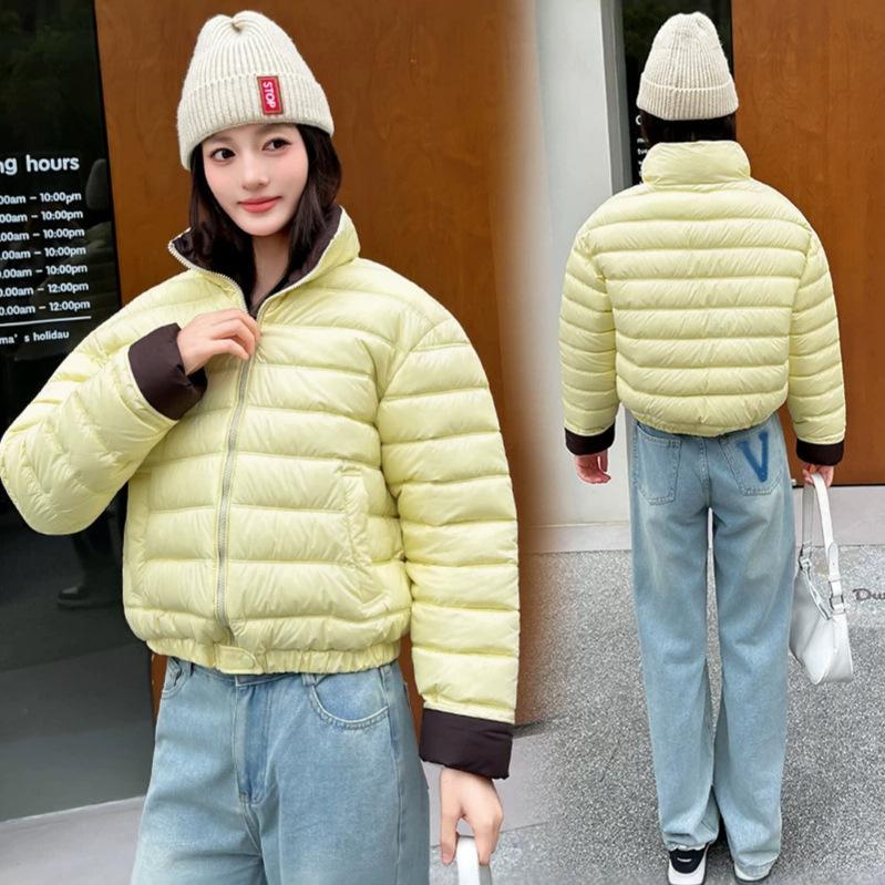 Women's short cotton-padded clothes, autumn and winter new models, contrasting colors, fashionable age-reducing and cold-proof clothes, temper