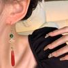 New Chinese red water drop pendant earrings women's national style long fringed stud earrings festive ears