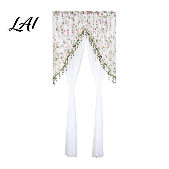 Light Filtering Balcony Partition Sheer Lace Door Curtain Embroidered Floral Doorway Curtain with Beads No Drill Rod Pocket Room Divider for Bedroom