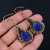 Blue Sapphire Lab-Created Gemstone Handmade Pure Copper Wire Wrap Jewelry Pendant