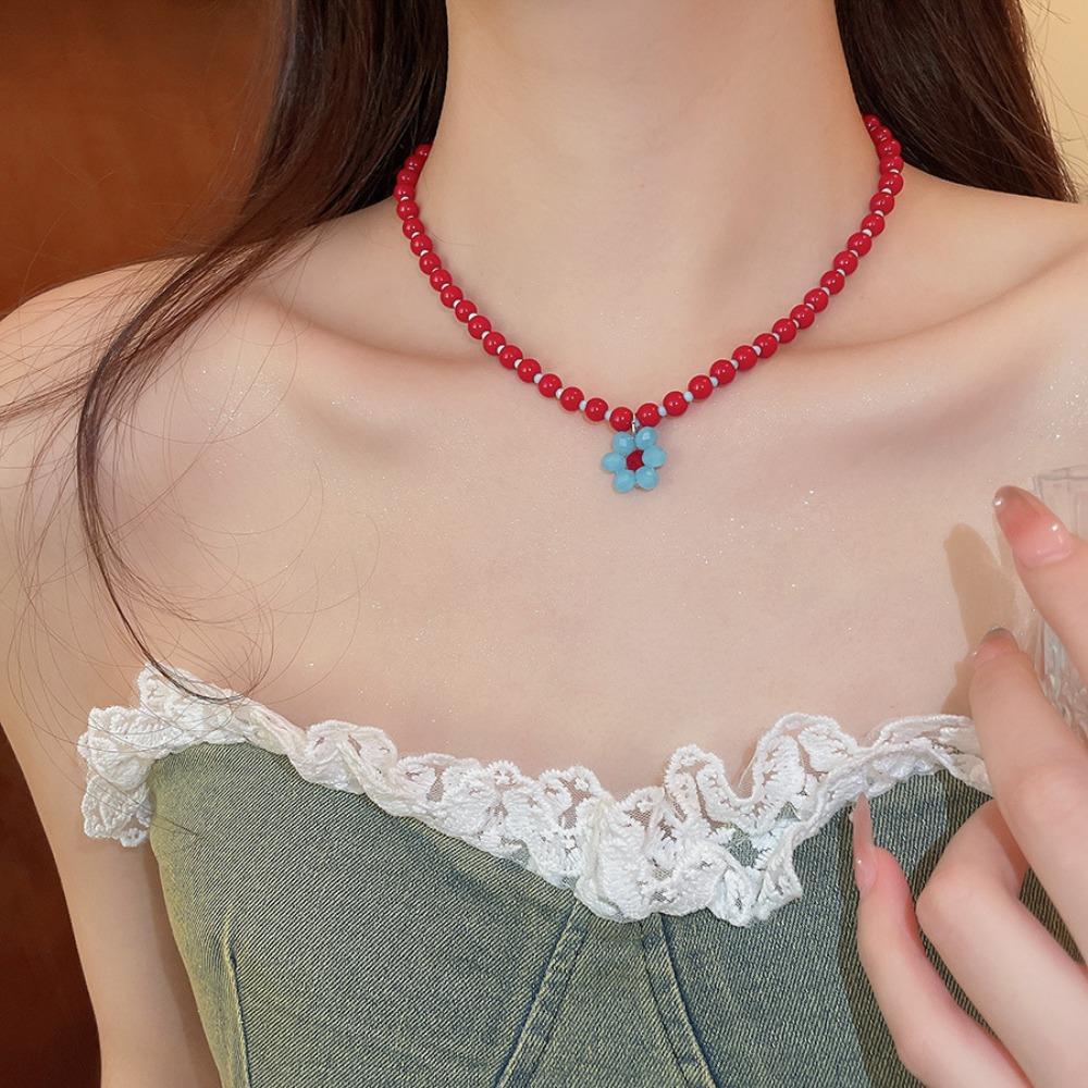 Lovely Jewelry Gift Flowers Beaded Necklace Daisy Flowers Pendant Bohemian Choker Y2K Ornaments Clavicle Necklace Vacation