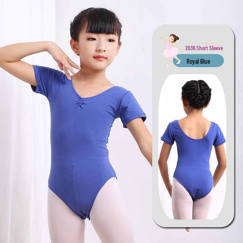 Girls' Summer Ballet Dance Leotard - Short-Sleeved Gymnastics Jumpsuit for Children's Chinese Dance Training