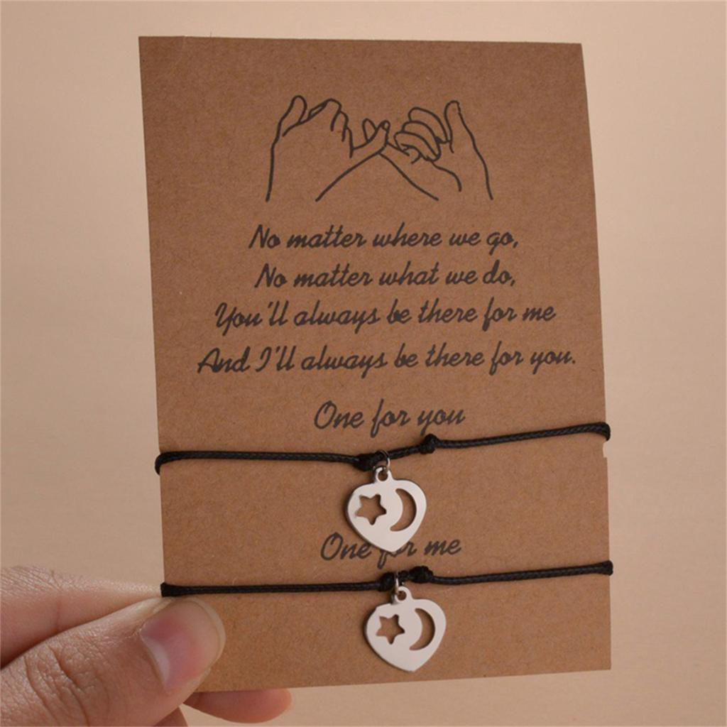 2Pcs/Set Friendship Couples Bracelets Sun Moon Star Hollow Heart Lock Key Adjustable Rope Chain Bracelet Valentines Jewelry Gift