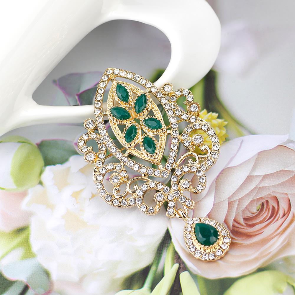 Gold Color Crystal Bride Wedding Jewelry Brown Brooch Flower Type Jewelry