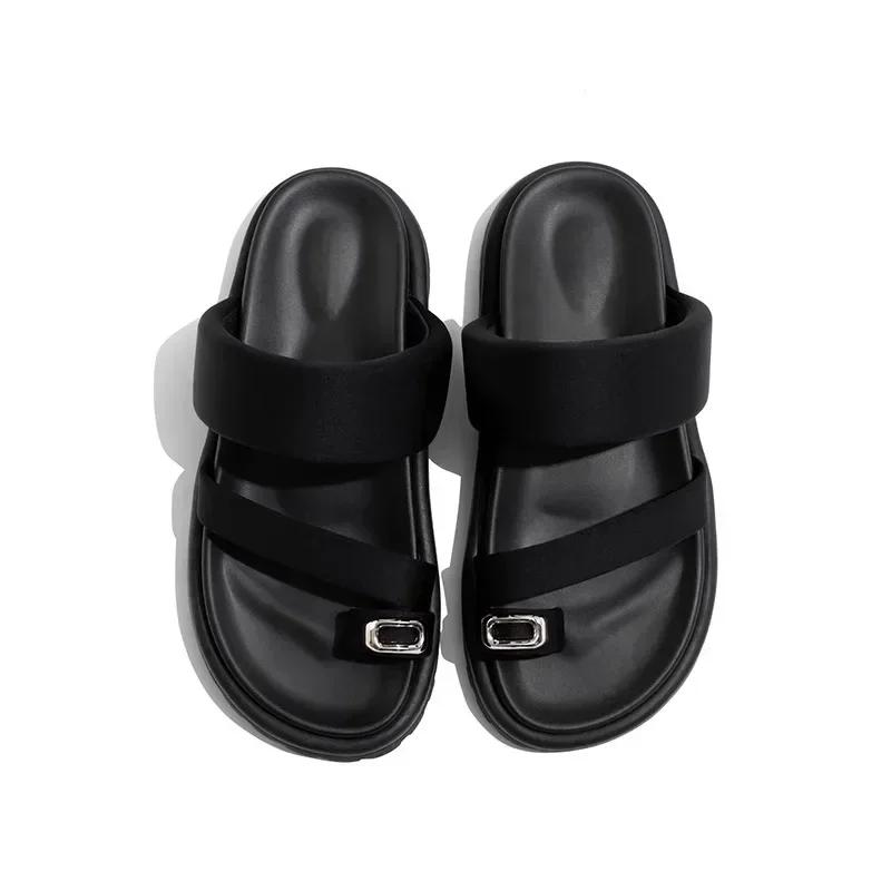 Fashion House Slippers Platform Rubber Flip Flops Women Luxury Shoes Pantofle Low Slides Hawaiian Designer Flat 2024 Soft Summer Hoof He