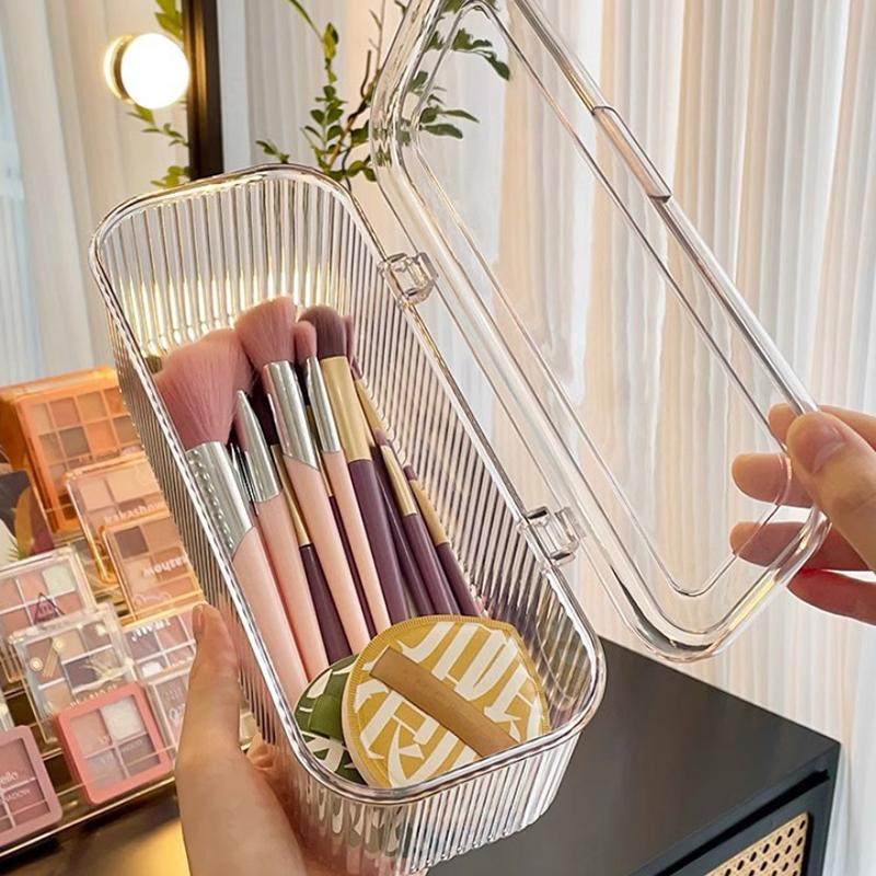 Makeup Bathroom Storage Multifunctional Cosmetic Egg Holder Box With Dustproof Lid -Makeup Brush Lipstick Organizer Vanity Desk