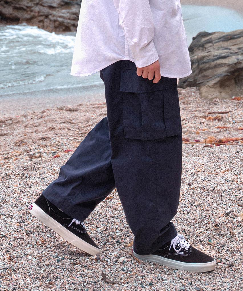 MIDNIGHT12AM Wide Tapered Cargo Pants - Navy
