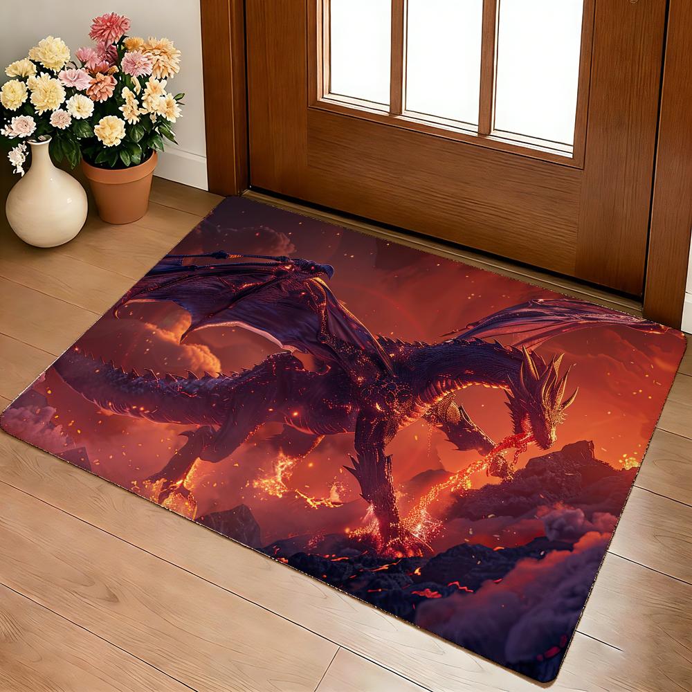 Fierce Red Dragon Floor Mat Cozy Flannel Soft Thick Non-Slip Mat For Living Room Bedroom Kitchen Decor Rugs