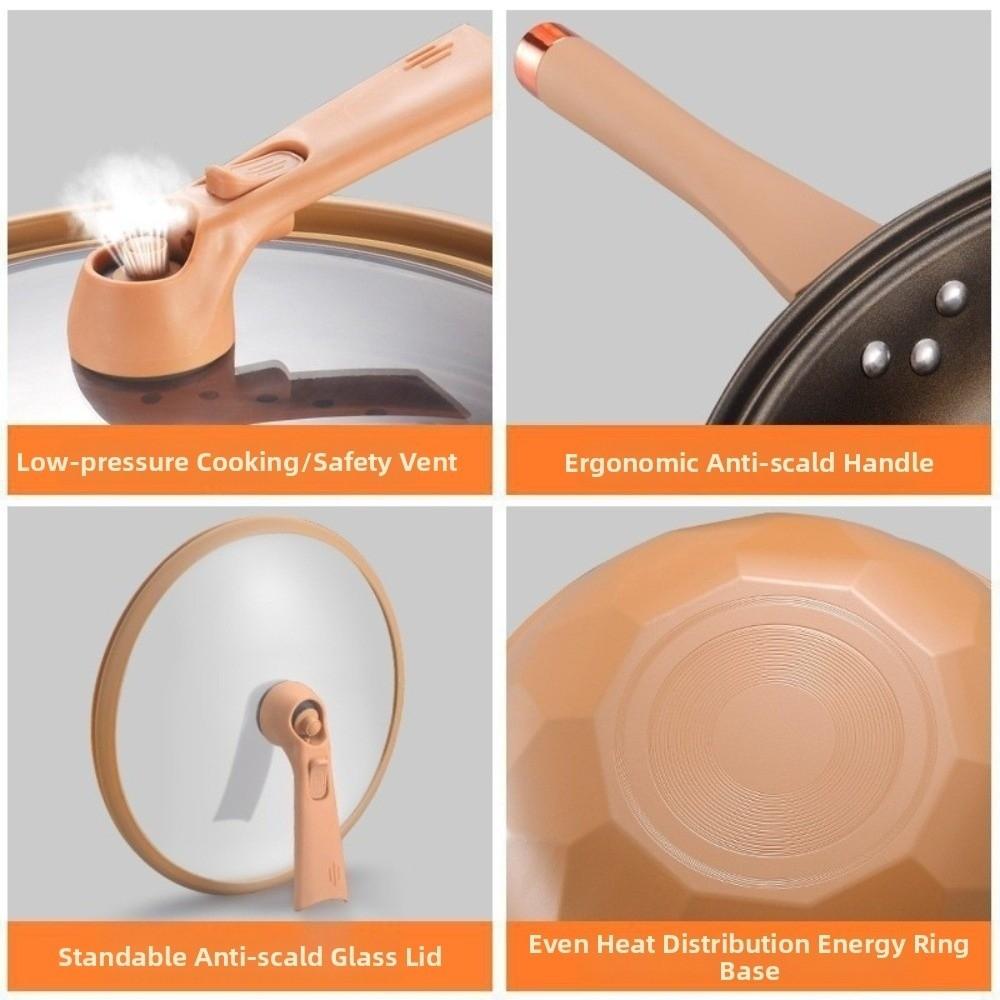 Non Stick Steaming Frying Pan Soup Pot with Lid Gas Stove Pot Micro Pressure Steamer Wok  Kitchen