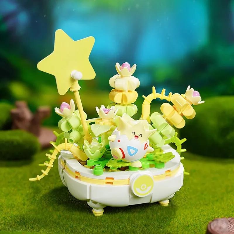 Klocki Pokemon Sprigatito Fuecoco Eevee Quaxly Rośliny Doniczkowe Model do Złożenia Mini Cegiełki Figurki Zabawki dla Dzieci