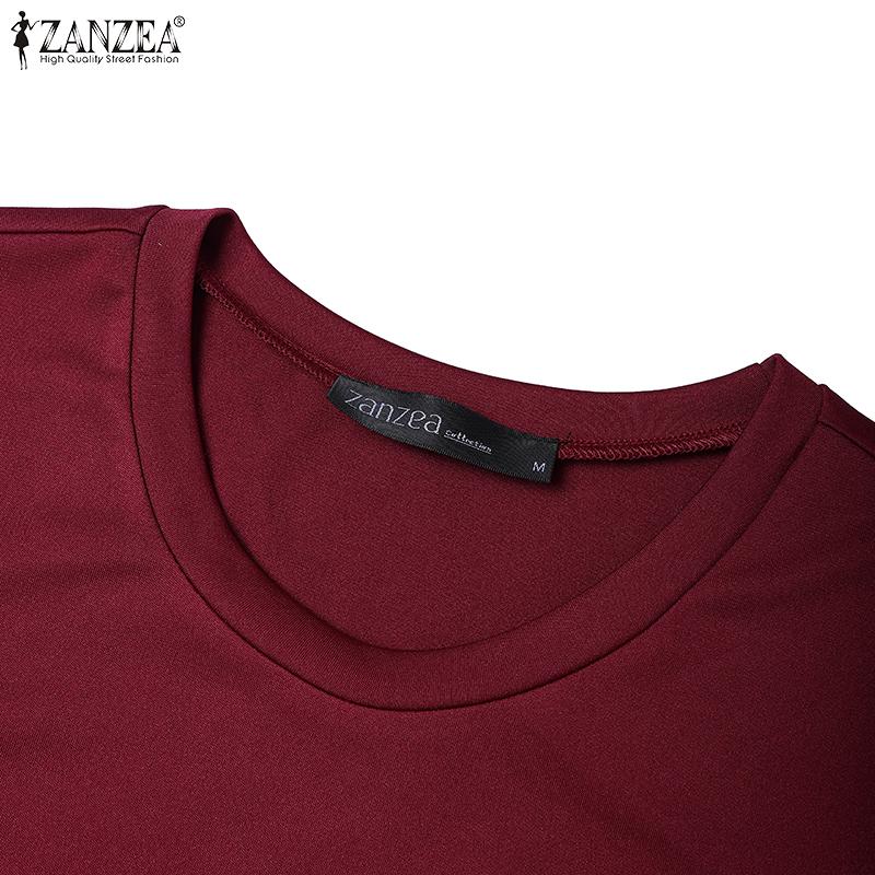 ZANZEA Women Casual Round Neck Short Sleeve Print Ruffled Patchwork Dress