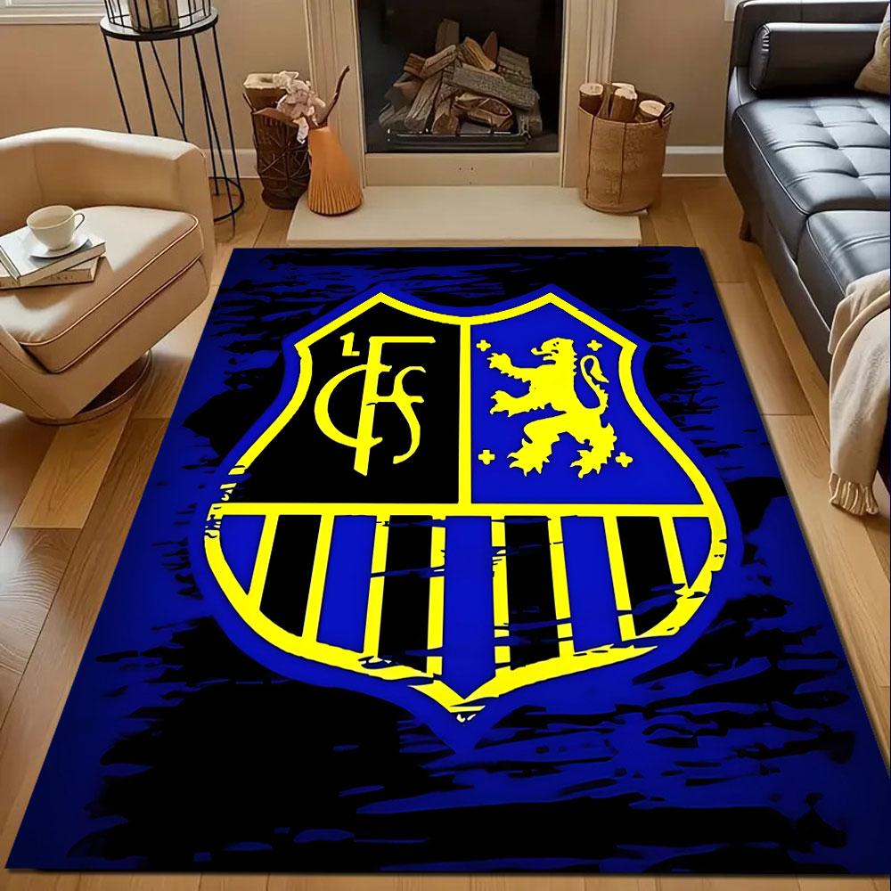 Blue and Yellow Lion Shield Emblem Design Patterned carpet, non slip mat suitable for living room and bedroom sofas