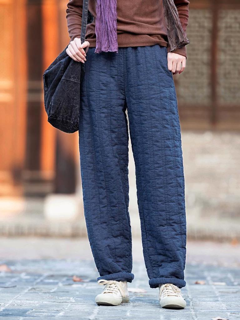 Winter Cotton Linen Women's Quilted Slimming Warm Pants