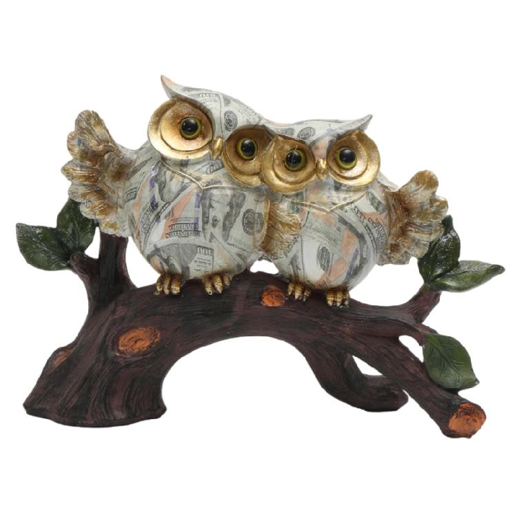 Exquisites Owl Ornament with Water Transfer Detailing Resins Owl Perching On Tree Branch Sculpture for Home Display