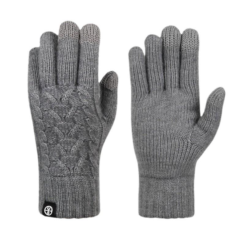Winter double-layer thickened knitted gloves warm and cold-proof piled outdoor riding solid-color wool gloves