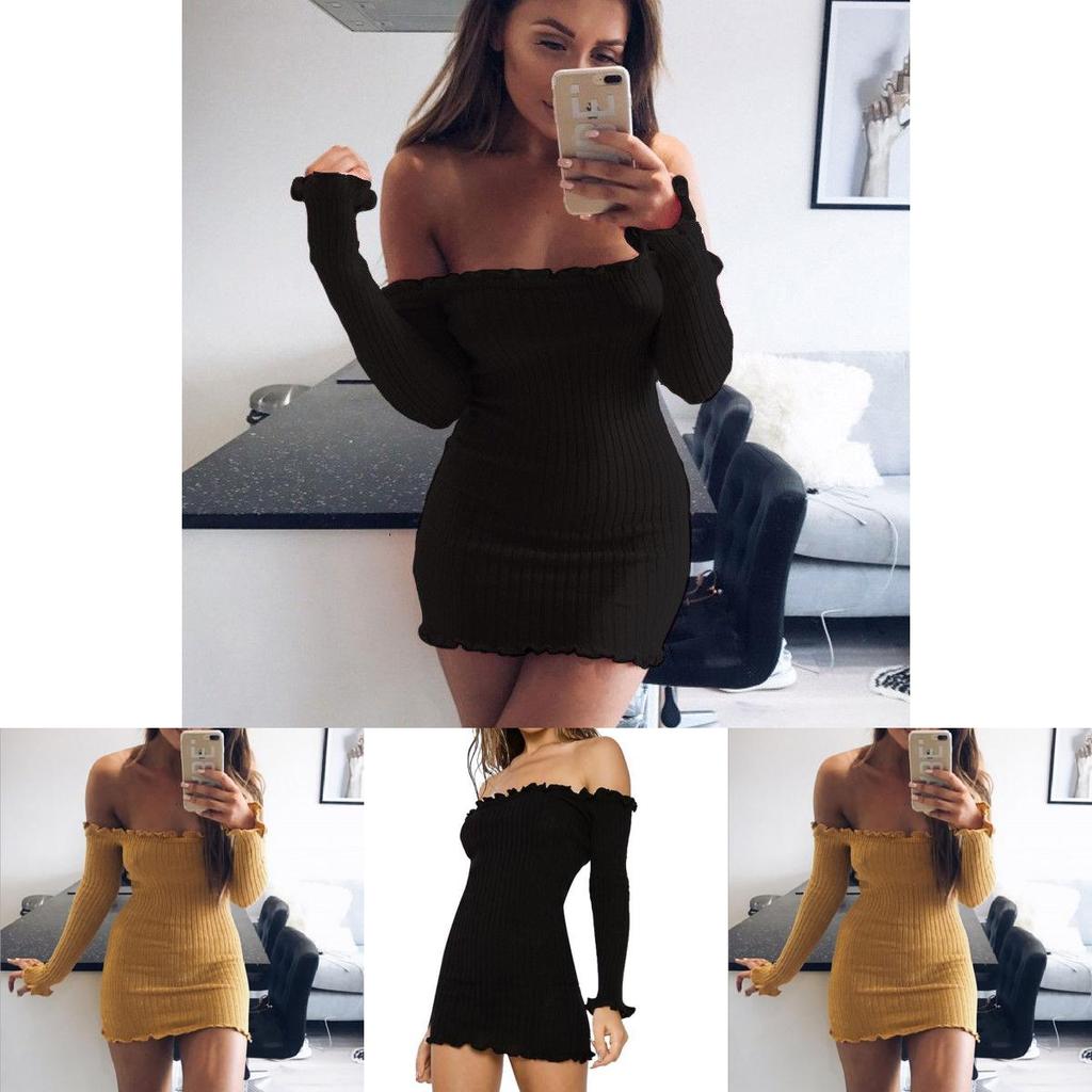 Cotton Solid Color Bodycon Dress With Long Sleeve And High Waist For Women