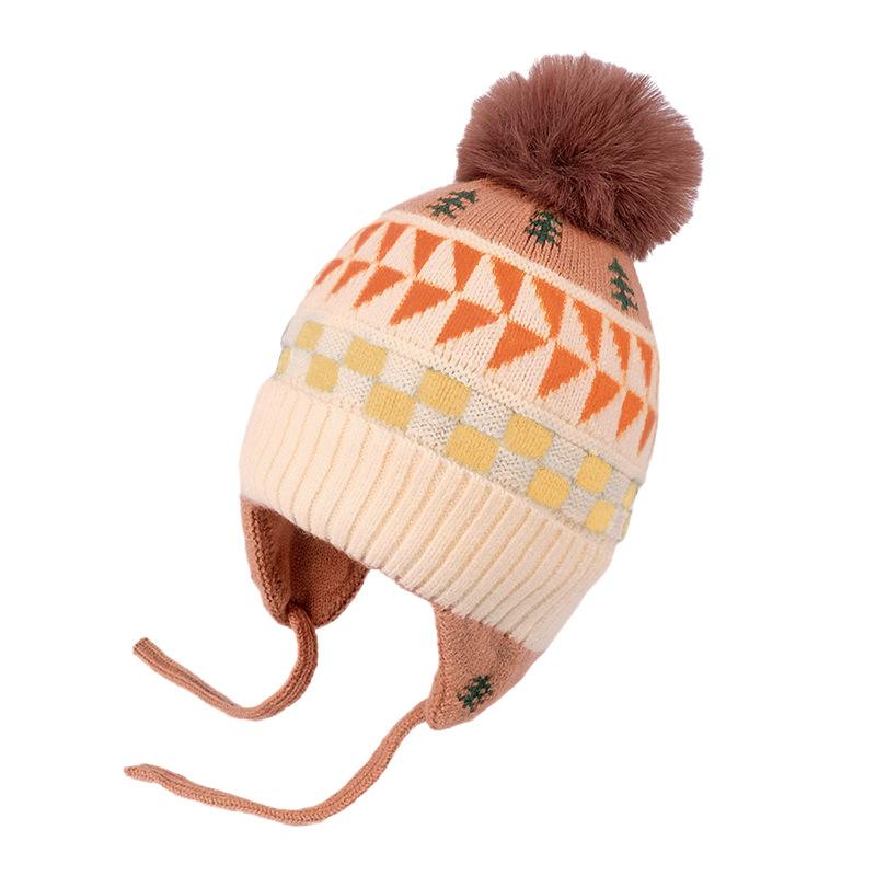 

Jacquard tree ear protection hat Winter ear protection hat Middle children s wool hat Windproof knitted children s knitted hat
