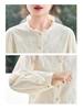Women's Elegant Apricot Embroidered Cotton Long Sleeve Shirt with Wood Ear Collar - 2026 Spring Collection