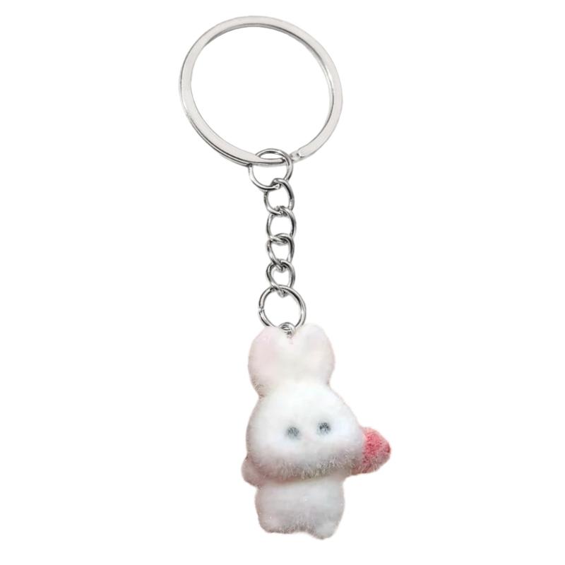 Playful Rabbit Keychain Charm Flocking Key Chain Animal Pendants Soft Key Rings