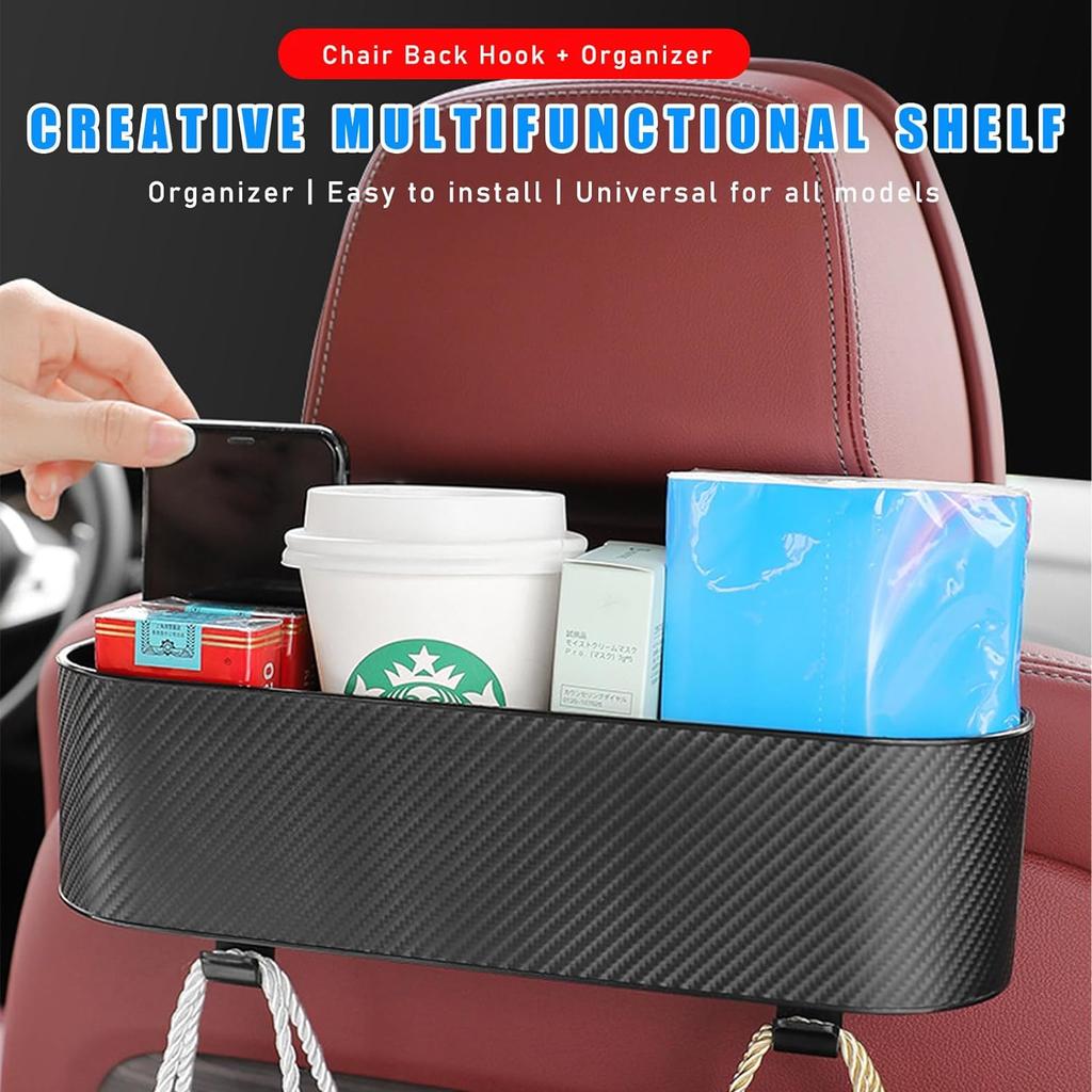 Dikno Car Headrest Backseat Organizer with Cup Holder, Multi-Functional Rear Seat Hanging Food Drink Snack Storage Box, Universal Auto Interior