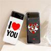Phone Case For Samsung Galaxy Z Flip 3 4 5 Hard Folding Clear PC Bumper I Love You Pink Heart For Samsung Z Flip 6 Back Cover