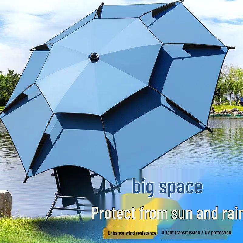 2025 Stainless Steel Large Fishing Umbrella: Thickened Double Layer Sun Protection