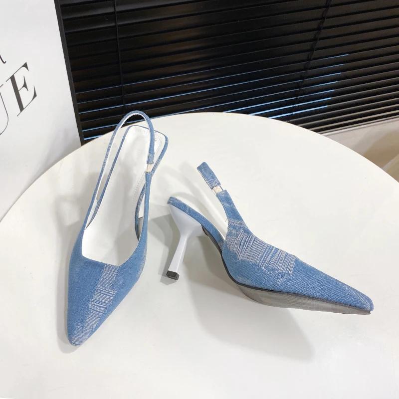 Fashion High Heels Cowboy Women Shoes Sandals Pointed Toe Dress Slippers Designer New Walking Party Femme Zapatillas Pumps