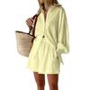 Autumn Women's Clothing Set - Floral Tie-Dye Bubble Sleeve Shirt & Shorts Outfit for Work & Casual Wear