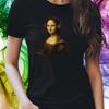 T-Shirt Women Mona Lisa with Headphones Motif Cotton Size S To 3XLWill Open In New Window or Tab