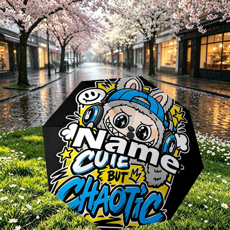 Custom Name Personalized Labubu Print Umbrella, Auto Open Close, 8‑Rib Sturdy Frame, Commute Camping Hiking Use, Birthday Gift