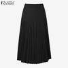 ZANZEA Women Casual Elastic Waist Solid Color Pleated Midi Skirts